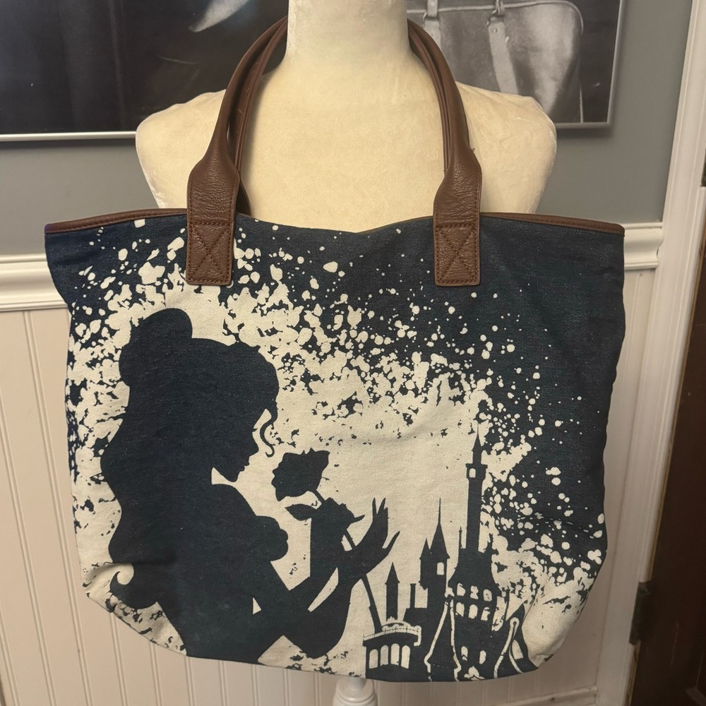 Loungefly Disney Belle Beauty & The Beast Silhouette Denim Bleached Tote Bag